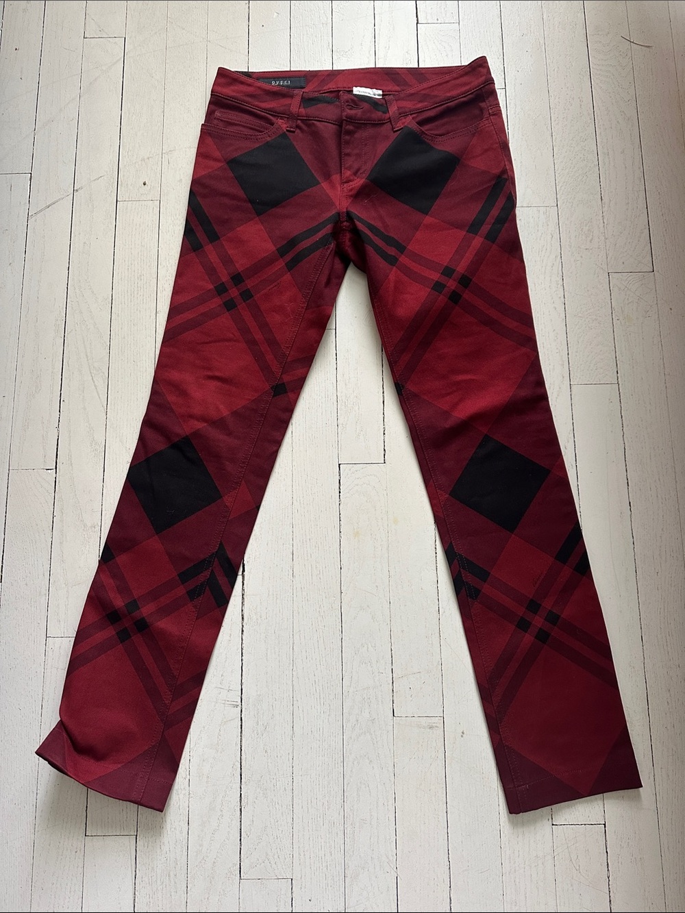 GUCCI Vintage Red Plaid Skinny Legging Pant
